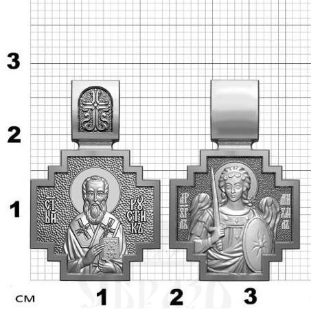 нательная икона св. священномученик рустик парижский, серебро 925 проба с платинированием (арт. 06.095р)