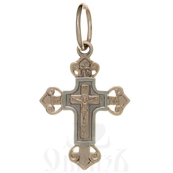 золотой крест с молитвой "спаси и сохрани", 585 проба красного и белого цвета (арт. п10059-з5кб)