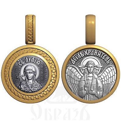 нательная икона св. мученица лидия иллирийская, серебро 925 проба с золочением (арт. 08.024)