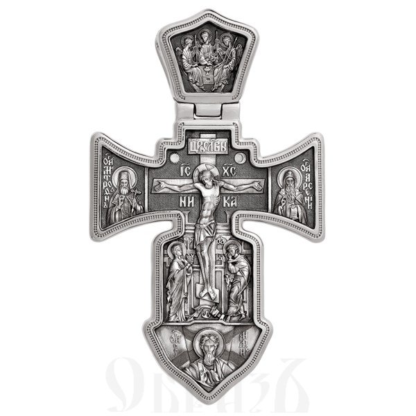 морской крест «распятие. ангел хранитель», золото 585 проба белое (арт. 201.002-3)